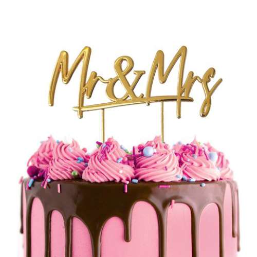 Mr and Mrs Gold Metal Cake Topper - Click Image to Close